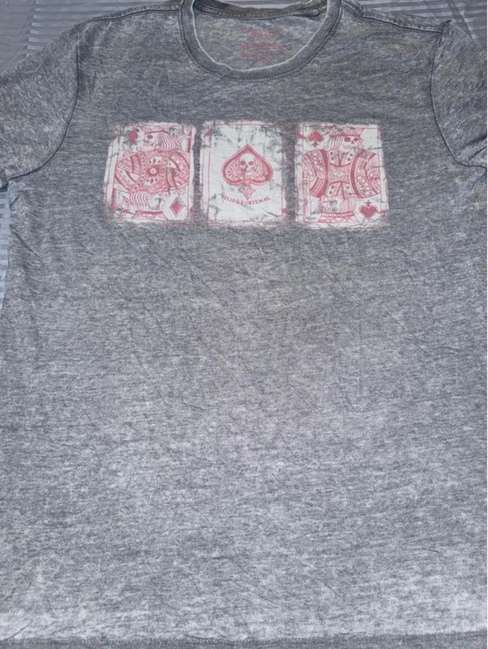 Lucky Brand Venice Burnout Playing Cards Skull Graphic T-Shirt Medium 1350